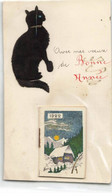 CHATS #MK43570 BONNE ANNEE CHAT NOIR ET CALENDRIER 1922 AJOUTIS TISSUS SYSTEME - Cats