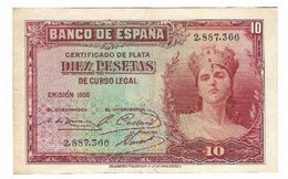 ESPAÑA: 10 PESETAS CERTI. PLATA (II REPUBLICA). AÑO 1935. SIN SERIE. MBC+. IDEAL - 10 Pesetas