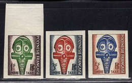FRENCH POLYNESIA(1958) Native Club. Set Of 3 Imperforates.  Scott No J29,Yvert No TT2. - Imperforates, Proofs & Errors