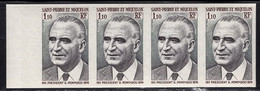 ST. PIERRE & MIQUELON(1976) Pompidou. Imperforate Strip Of 4. Scott No 446, Yvert No 448. - Sin Dentar, Pruebas De Impresión Y Variedades