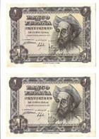 ESPAÑA: PAREJA CORRELATIVA 1 PESETA QUIJOTE. AÑO 1951. CON SERIE. EBC+. IDEAL. - 1-2 Pesetas