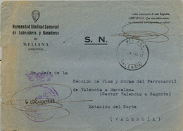 1949 VALENCIA , FRONTAL  DE LA HERMANDAD SINDICAL COMARCAL DE LABRADORES Y GANADEROS DE MELIANA , FRANQUICIA - Cartas & Documentos