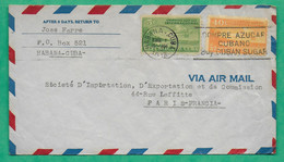 LETTRE COVER CUBA LA HAVANE HABANA POUR PARIS FRANCE VIA AIR MAIL PAR AVION - Airmail