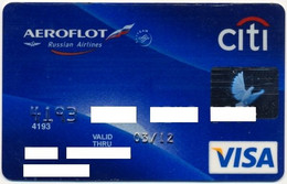 RUSSIA - RUSSIE - RUSSLAND CITI BANK VISA CARD AEROFLOT RUSSIAN AIRLINES USED CONDITION EXP. MARCH 2012 - Tarjetas De Crédito (caducidad Min 10 Años)