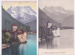 2 CPA - SUISSE -  VEYTAUX - CHATEAU DE CHILLON -  ET LA DENT  DU MIDI - Veytaux