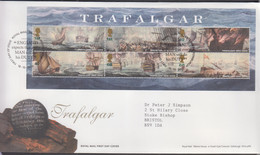 SHIPS - GREAT BRITAIN - 2005 - BATTLE TRAFALGAR S/SHEET  ON ILLUSTRATED FDC, STAMPS ALONE £4.10 - Schiffe