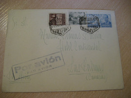 BARCELONA 1942 To Las Palmas Canarias + Ayuntamiento Stamp On Air Mail Cancel Cover SPAIN - Barcelona