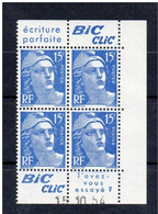 !!! 15 F MARIANNE DE GANDON BLOC DE 4 AVEC PUBS BIC CLIC ET COIN DATE NEUF ** - 1950-1959