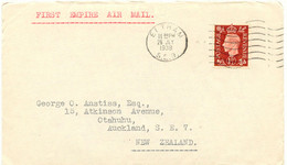 GB 1938, Superb Maiden Flight - FIRST EMPIRE AIR MAIL From LONDON To AUCKLAND, New Zealand, With Machine Postmark - Storia Postale