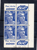 !!! 15 F MARIANNE DE GANDON BLOC DE 4 AVEC PUBS POINTE BIC ET COIN DATE NEUF ** - 1950-1959