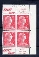 !!! 15 F MARIANNE DE MULLER BLOC DE 4 AVEC PUBS BIC CLIC ET COIN DATE NEUF ** - 1950-1959