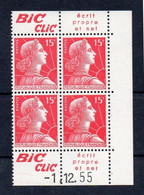 !!! 15 F MARIANNE DE MULLER BLOC DE 4 AVEC PUBS BIC CLIC ET COIN DATE NEUF ** - 1950-1959