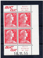 !!! 15 F MARIANNE DE MULLER BLOC DE 4 AVEC PUBS BIC CLIC ET COIN DATE NEUF ** - 1950-1959