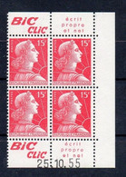 !!! 15 F MARIANNE DE MULLER BLOC DE 4 AVEC PUBS BIC CLIC ET COIN DATE NEUF ** - 1950-1959