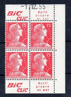 !!! 15 F MARIANNE DE MULLER BLOC DE 4 AVEC PUBS BIC CLIC ET COIN DATE NEUF ** - 1950-1959