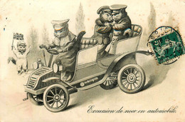 Chats Humanisés * CPA Illustrateur * Automobile Chauffeur Couple Amoureux * Chat Cat Cats Katze Humanisé - Cats