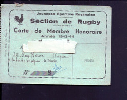 Carte De Membre Honoraire De La Section Sportive De Rugby  De Royan  1944 - Rugby