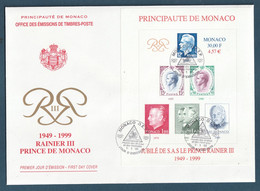 ⭐ Monaco - FDC - Premier Jour - YT Bloc N° 83 - Grand Format BF - Prince Rainier - 1999 ⭐ - FDC