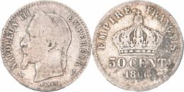 France - 1866 - 50 Centimes - Bordeaux (K) - Argent (835) - Napoléon III - F188.11 - FS01A2 - 50 Centimes