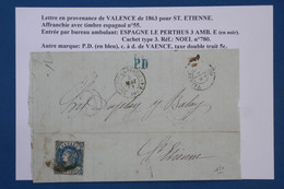 R31 ESPANA  BELLE LETTRE 1863  VALENCIA  A  ST ETIENNE  FRANCE  + +AFFR. BLEU INTERESSANT - Briefe U. Dokumente