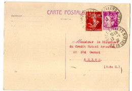 1939---entier CP  40c Paix.+ Complt Semeuse 30c N° 709 ...AIRE SUR LA LYS--62  Pour ARRAS -62.....à Saisir - Standard Postcards & Stamped On Demand (before 1995)