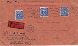 Kontrollrat - 3x75 Pfg. Ziffer Wertbrief Hamburg - Süderlügum 1946 - Gemeinschaftsausgaben