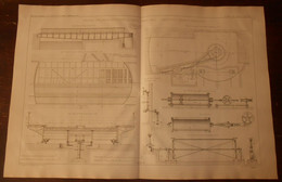 Plan Du Nouveau Pont Métallique Du Canal De L'Ourcq à Paris. Villette. Manoeuvre Par Pression Hydraulique. 1875 - Travaux Publics