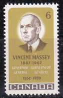 CANADA 1968 - VINCENT MASSEY - GOBERNADOR - YVERT 412** - Unused Stamps