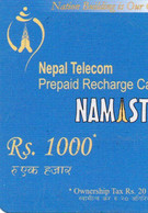 Recharge GSM - Népal - Népal Telecom - Rs. 1000 Bleue Namaste, Exp.31/12/2012, Côté Droit - Népal