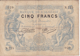 BILLETE DE ARGELIA DE 5 FRANCS DEL 25-10-1915  (BANKNOTE) - Algérie