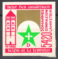 Anti Leprosy ESPERANTO / Johannes Gymnasium Lahnstein SCHOOL 1985 GERMANY Self Adhesive CINDERELLA LABEL VIGNETTE - Esperanto