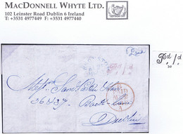 Ireland Offaly Uniform Penny Post 1848 Distinctive Script "Pd 1d" Of Parsonstown In Red On Letter To Dublin - Préphilatélie