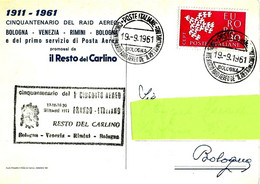 ITALIA - 1961 BOLOGNA 50° Raid Aereo Del Resto Del Carlino Annullo+timbro Su Cartolina Speciale - 5838 - Flugzeuge