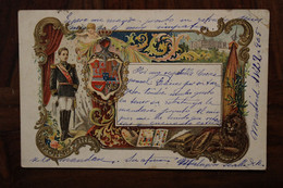 1905 Espagne Recuerdo De La Coronacion Rey De Espana Alfonso Cpa AK France Bourg La Reine - Familles Royales