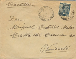 1946 VALENCIA   , SOBRE CIRCULADO A BENICARLÓ ( CASTELLÓN )  , LLEGADA AL DORSO , MAT. " SUCURSAL Nº 9 / VALENCIA " - Lettres & Documents