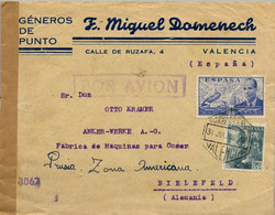 1948 VALENCIA  , SOBRE COMERCIAL CIRCULADO POR CORREO AÉREO A BIELEFELD - Briefe U. Dokumente