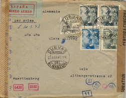 1943 ALMERIA  , SOBRE CIRCULADO ENTRE CUEVAS DEL ALMANZORA Y CALW , CORREO AÉREO , DOBLE CENSURA Y TRÁNSITO DE MADRID - Cartas & Documentos