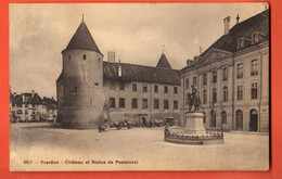 ZQH-22 Yverdon Château Et Statue Pestalozzi. Attelage. Phototypie 3857 Petite Cassure D'angle - Yverdon-les-Bains 