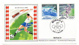 MONACO--1992-- FDC --Jeux Olympiques 1992--BARCELONE- ALBERTVILLE --football - Bobsleigh........à Saisir - Blocks & Sheetlets