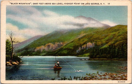 New York Lake George Fishing Scene With Black Mountain In Background Curteich - Lake George