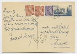 FRANCE MERCURE 15CX2+40C SUR ENTIER 70C ARC TRIOMPHE CP LOURDES 1940 POUR SUISSE  AU TARIF - 1938-42 Mercurius