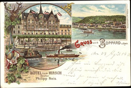 Lithographie Boppard Am Rhein, Hotel Zum Hirsch, Ort - Other & Unclassified