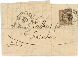 PROMO 11 Septembre 1880 Sage N°69 Convoyeur Belfort à Besancon ,lettre De L'Isle Sur Le Douds Vers Pontarlier - 1877-1920: Semi Modern Period