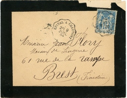 9 Juillet 1894 Convoyeur Epinal à Chaumont, Lettre Sage N°101 Vers Brest - 1877-1920: Période Semi Moderne