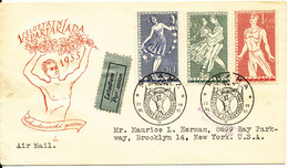 Czechoslovakia FDC 21-6-1955 1st. National Spartakiade Complete Set Of 3 With Cachet Sent To USA - FDC