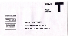 RHONE - Dépt N° 69 = VILLEURBANNE 1989 = CORRESPONDANCE REPONSE T  ' CREDIT UNIVERSEL ' - Cards/T Return Covers