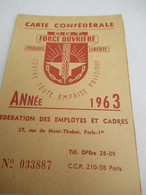 Carte D'abonnement Syndicale/ CGT Force Ouvrière/Fédération Des Employés Et Cadres/Seine/Paris/1963   AEC197 - Unclassified