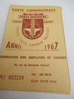 Carte D'abonnement Syndicale/ CGT Force Ouvrière/Fédération Des Employés Et Cadres/Seine/Paris/1967  AEC201 - Ohne Zuordnung