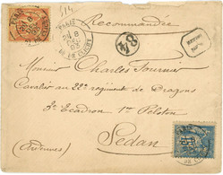 8 Decembre 1893 Sage Bicolore N°90+94 Paris Rue Clichy Vers Sedan Pour Un Cavalier Régiment Des Dragons - 1877-1920: Periodo Semi Moderno
