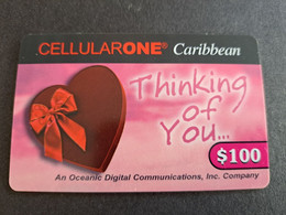 St MAARTEN  Prepaid  $100,- CELLULAIRONE CARIBBEAN   THINKING OF YOU / THICK CARD       Fine Used Card  **10123** - Antilles (Neérlandaises)